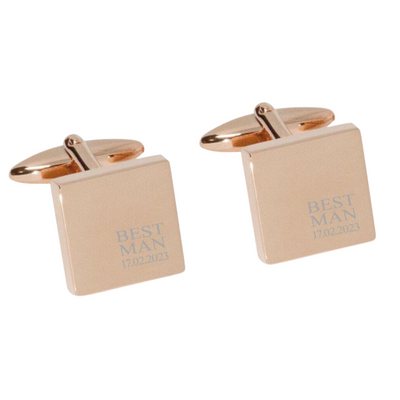 Best Man & Date Engraved Wedding Cufflinks in Rose Gold