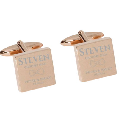 The Jones Engraved Wedding Cufflinks in Rose Gold