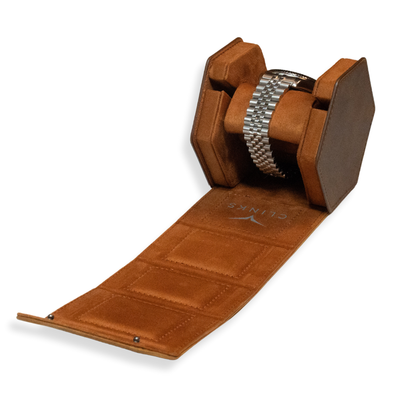 Hex Leather Watch Roll 1 Slot in Saddle Leather/Brown