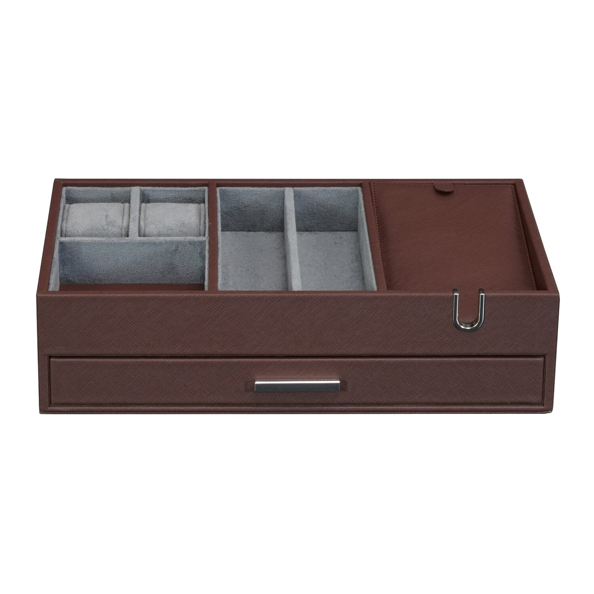 Leather Valet Tray with Drawer in Brown