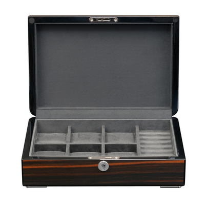 6 Slots Watch Box with Cufflinks Storage and Lock in Wooden Ebony