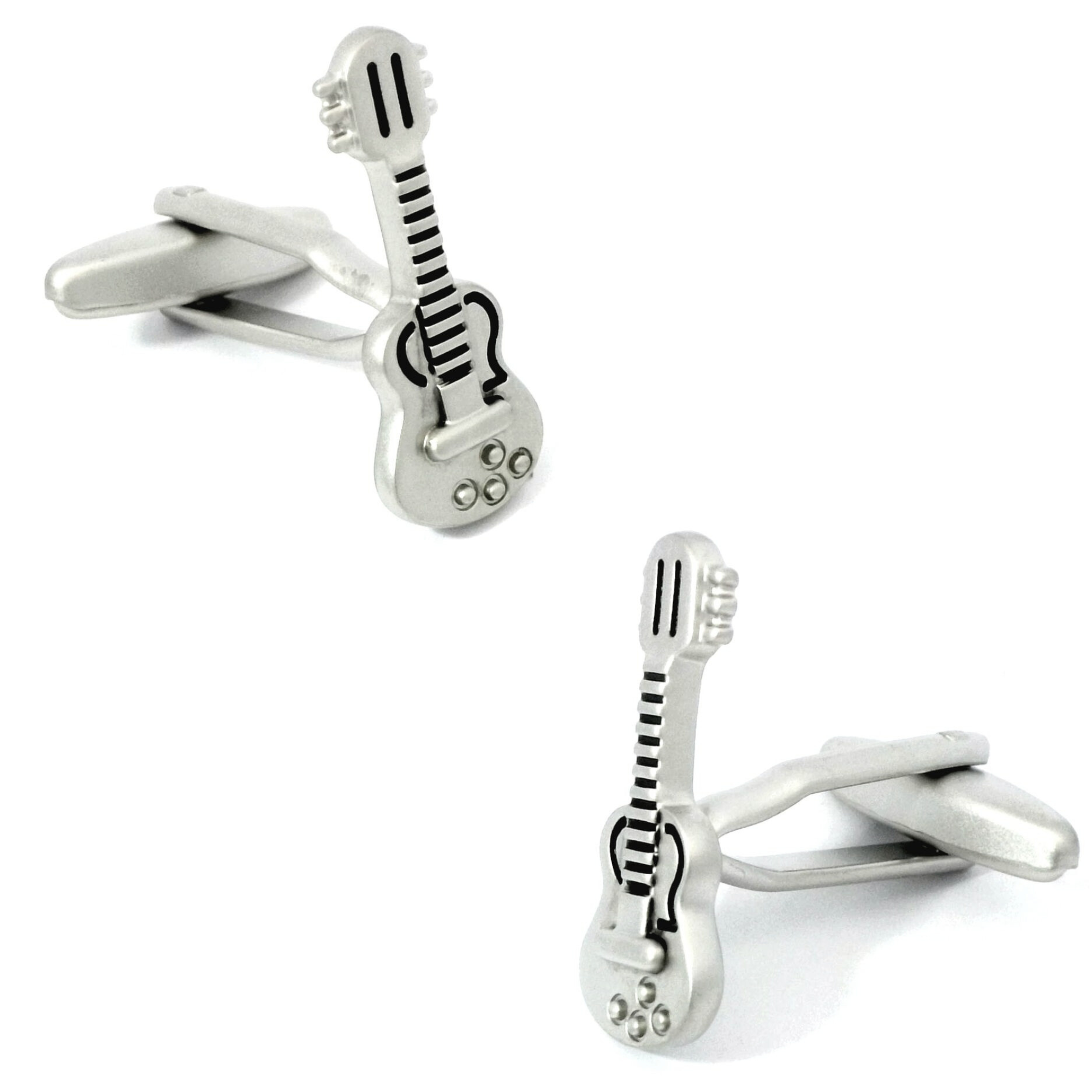 "Rock Out" Silver Black Guitar Cufflinks