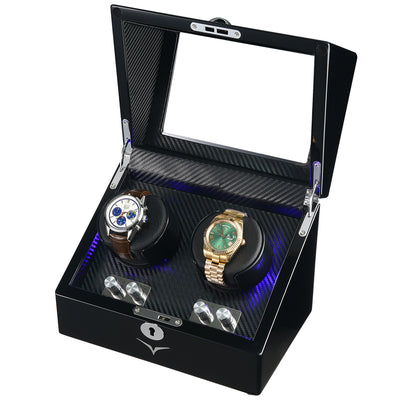 Waratah Black Carbon Fibre Watch Winder Box for 2 Watches