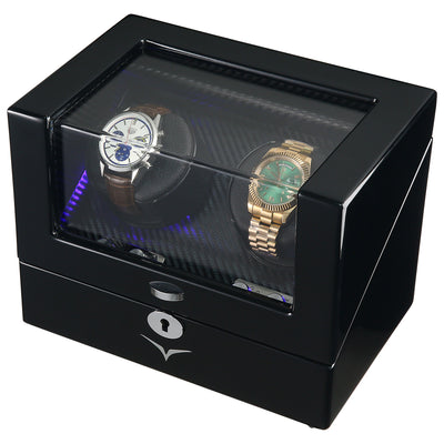 Waratah Black Carbon Fibre Watch Winder Box for 2 Watches