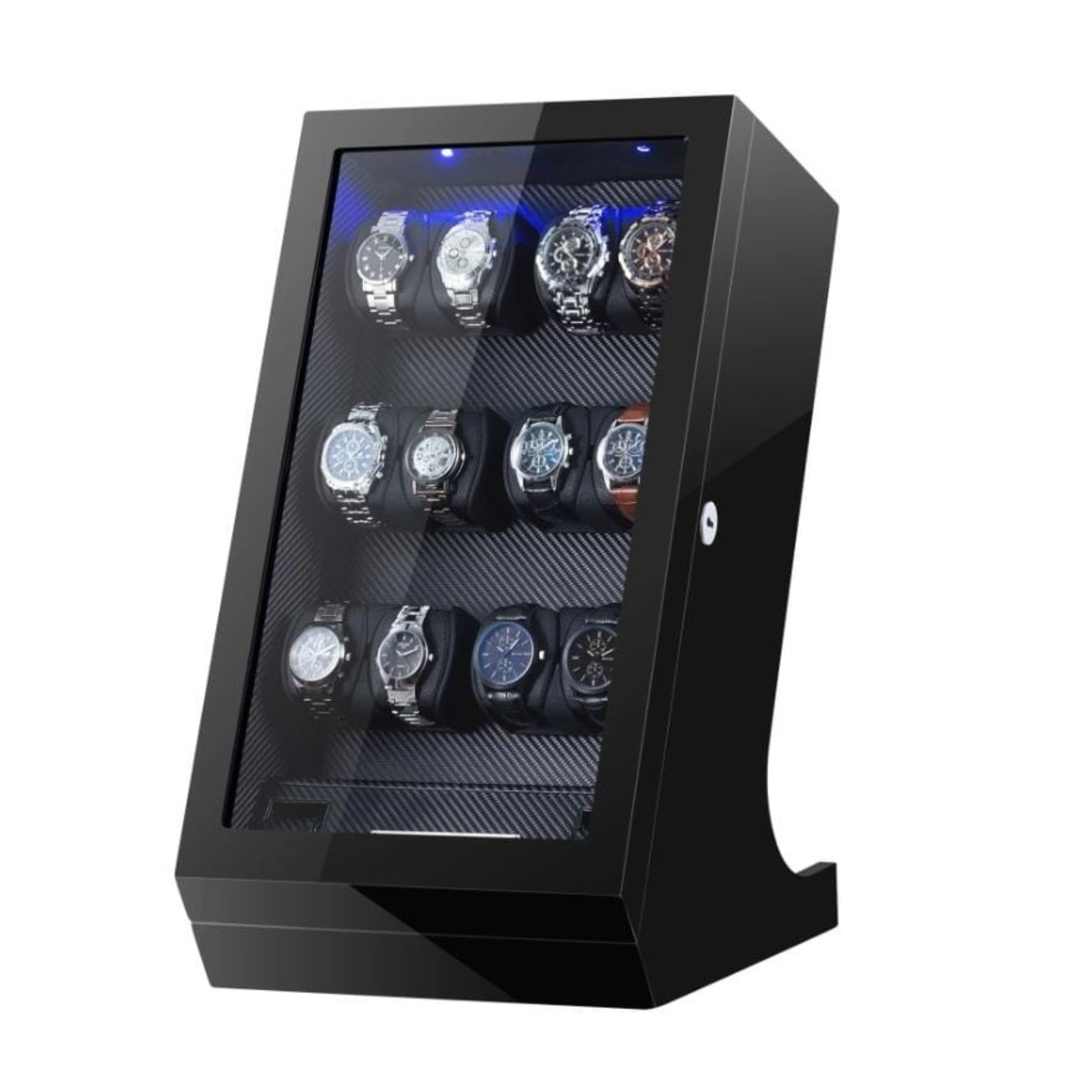 Kosciuszko Watch Winder Box for 12 + 2 Watches in Black