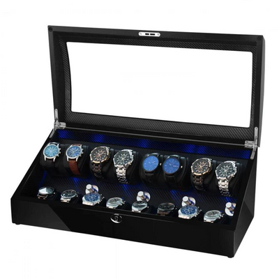 Avoca Watch Winder Box for 8 + 8 Watches in Black