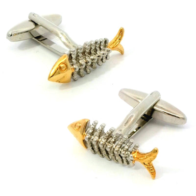 Gold Silver Fish Bone Cufflinks