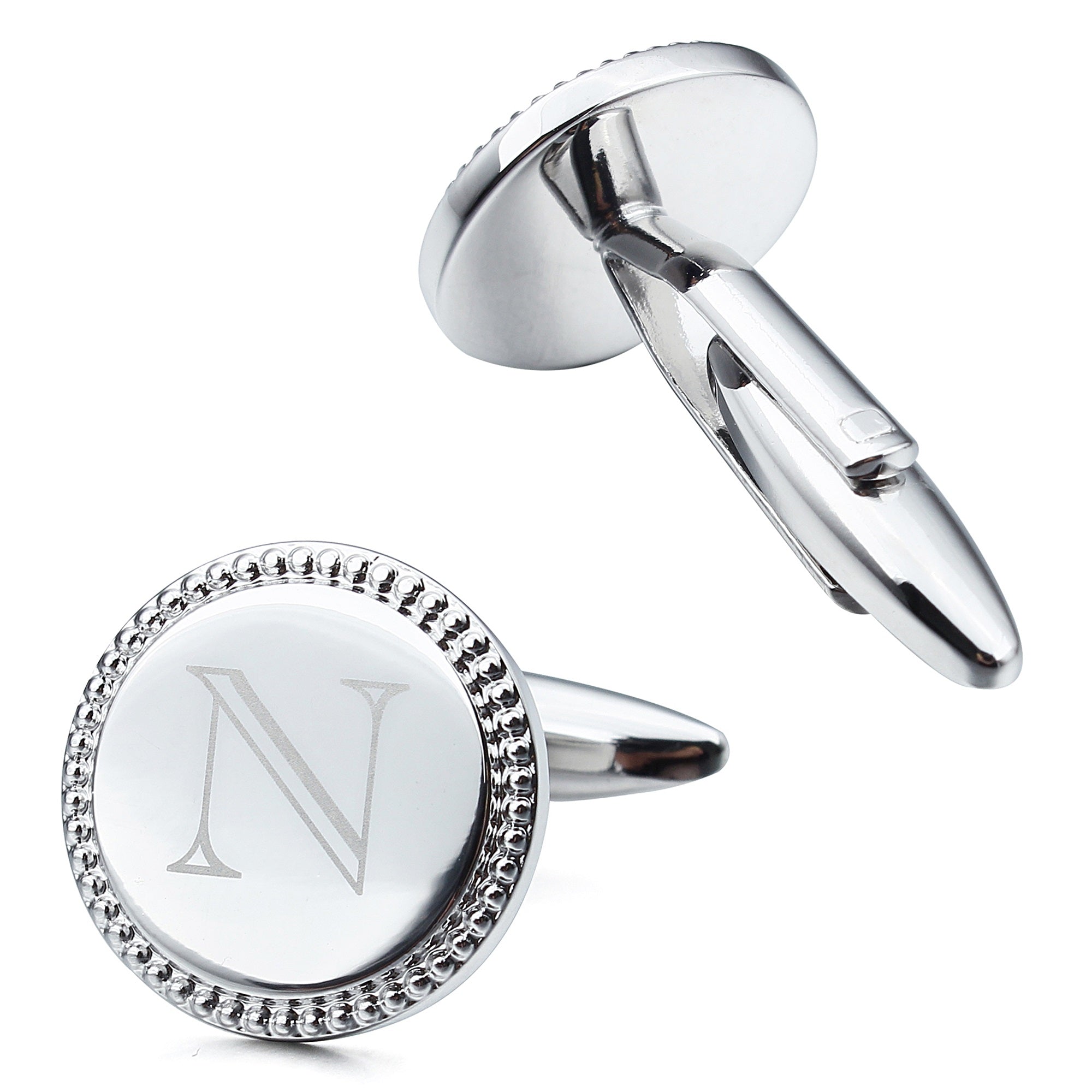 Letter N Initial Cufflinks -Round