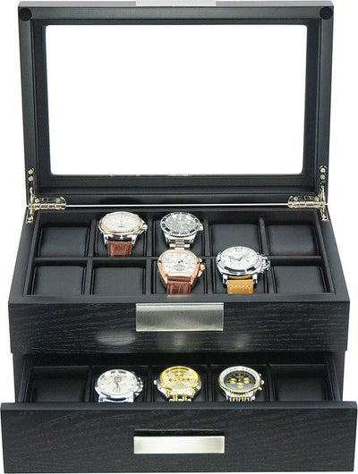 Black Wooden Watch Box, 20 Watch Box, Cuffed Watch Box, Clinks Australia Watch Box, Black Watch Boxes on Cuffed, Australia Watch Box, Watch Storage Box, Watch Display Box, 20 Slots Watch Boxes, Watch Boxes for 20, Wooden Watch Box, Black, Wooden, Watch Boxes with Drawer, Storage Boxes, CB5045, Clinks.com