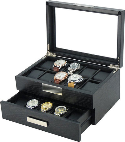 Black Wooden Watch Box, 20 Watch Box, Cuffed Watch Box, Clinks Australia Watch Box, Black Watch Boxes on Cuffed, Australia Watch Box, Watch Storage Box, Watch Display Box, 20 Slots Watch Boxes, Watch Boxes for 20, Wooden Watch Box, Black, Wooden, Watch Boxes with Drawer, Storage Boxes, CB5045, Clinks.com