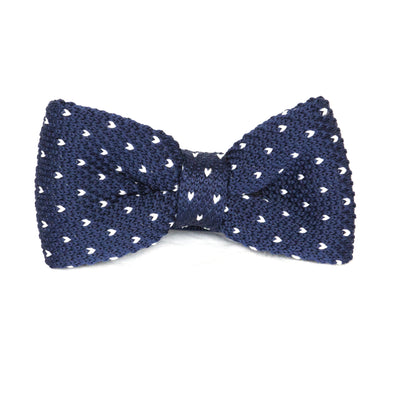 Adult Knit Bow Tie - Dark Blue/White Dot