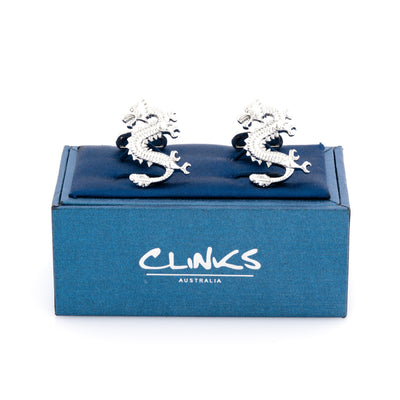 Silver Lucky Chinese Dragon Cufflinks