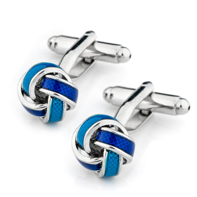 Silver Aqua and Blue Knot Cufflinks