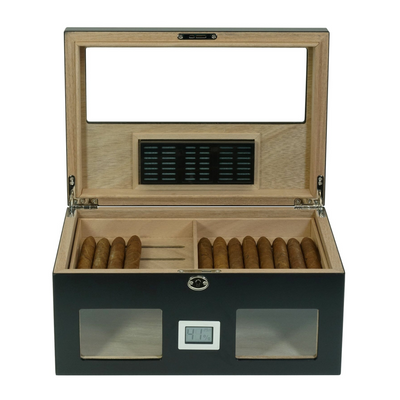 100 CT Black Wooden Cigar Humidor Box with Digital Hygrometer