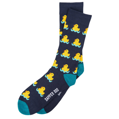 Rubber Ducky Bamboo Socks by Dapper Roo, Rubber Ducky Socks, Dapper Roo, Socks, Navy, Teal, Multi, Bamboo, Elastane, Nylon, Elastic, SK2034, Men's Socks, Socks for Men, Clinks.com