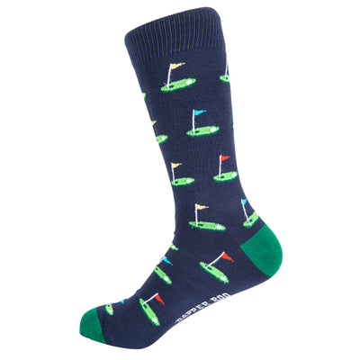 Tee off Golf Bamboo Socks by Dapper Roo, Tee Off Golf Socks, Dapper Roo, Socks, Navy, Green, Bamboo, Elastane, Nylon, Elastic, SK2000, Men's Socks, Socks for Men, Clinks.com