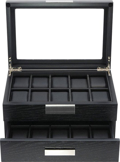 Black Wooden Watch Box, 20 Watch Box, Cuffed Watch Box, Clinks Australia Watch Box, Black Watch Boxes on Cuffed, Australia Watch Box, Watch Storage Box, Watch Display Box, 20 Slots Watch Boxes, Watch Boxes for 20, Wooden Watch Box, Black, Wooden, Watch Boxes with Drawer, Storage Boxes, CB5045, Clinks.com