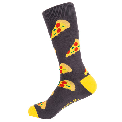 Slice Slice Baby Pizza Bamboo Socks by Dapper Roo, Slice Pizza Socks, Dapper Roo, Socks, Grey, Yellow, Multi, Bamboo, Elastane, Nylon, Elastic, SK2040, Men's Socks, Socks for Men, Clinks.com