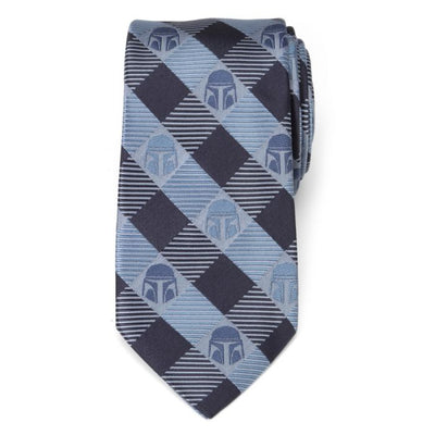 Star Wars Mando Helmet Check Blue Men's Tie