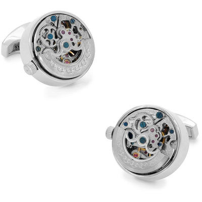 Working Kinetic Watch Movement Cufflinks Silver