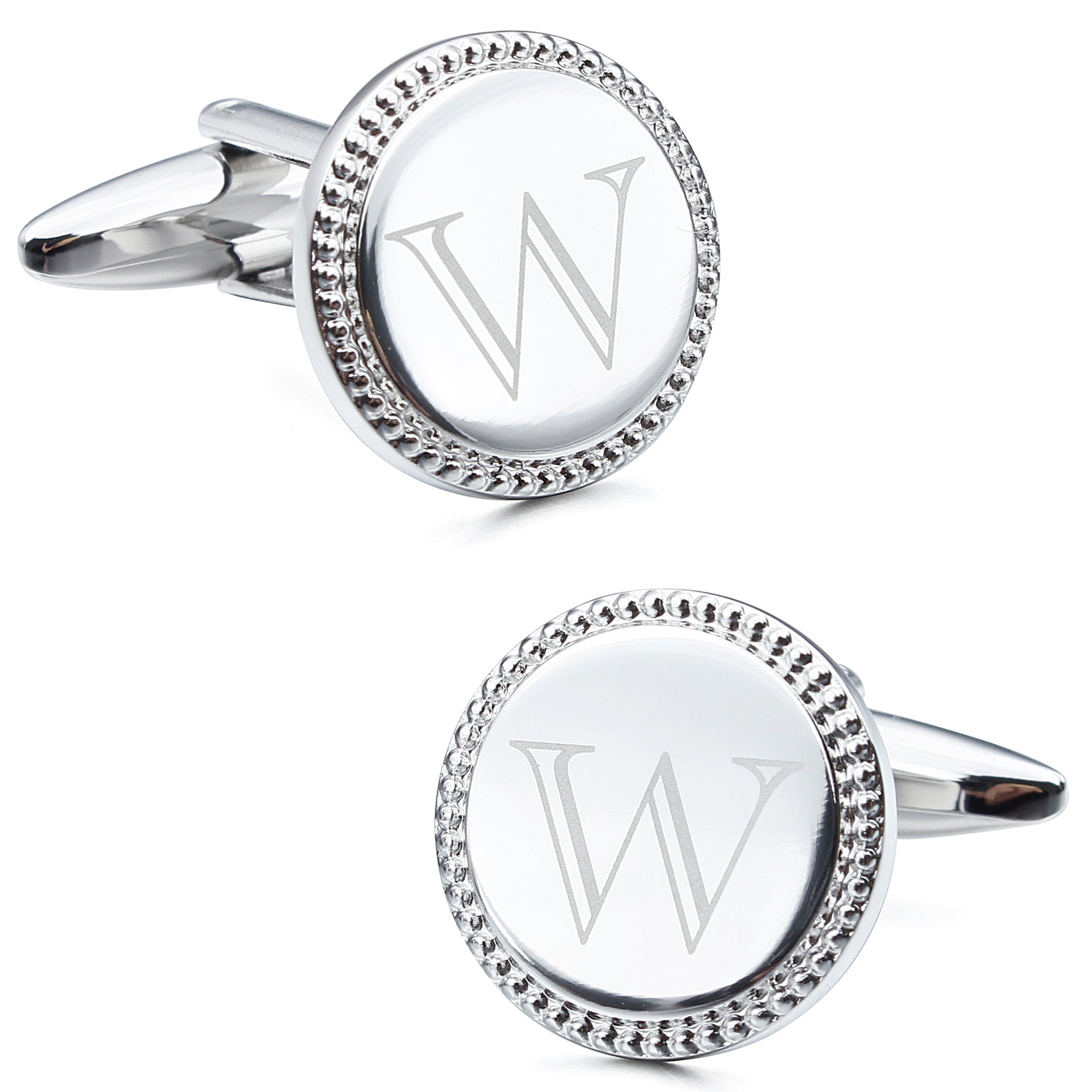 Letter W Initial Cufflinks -Round